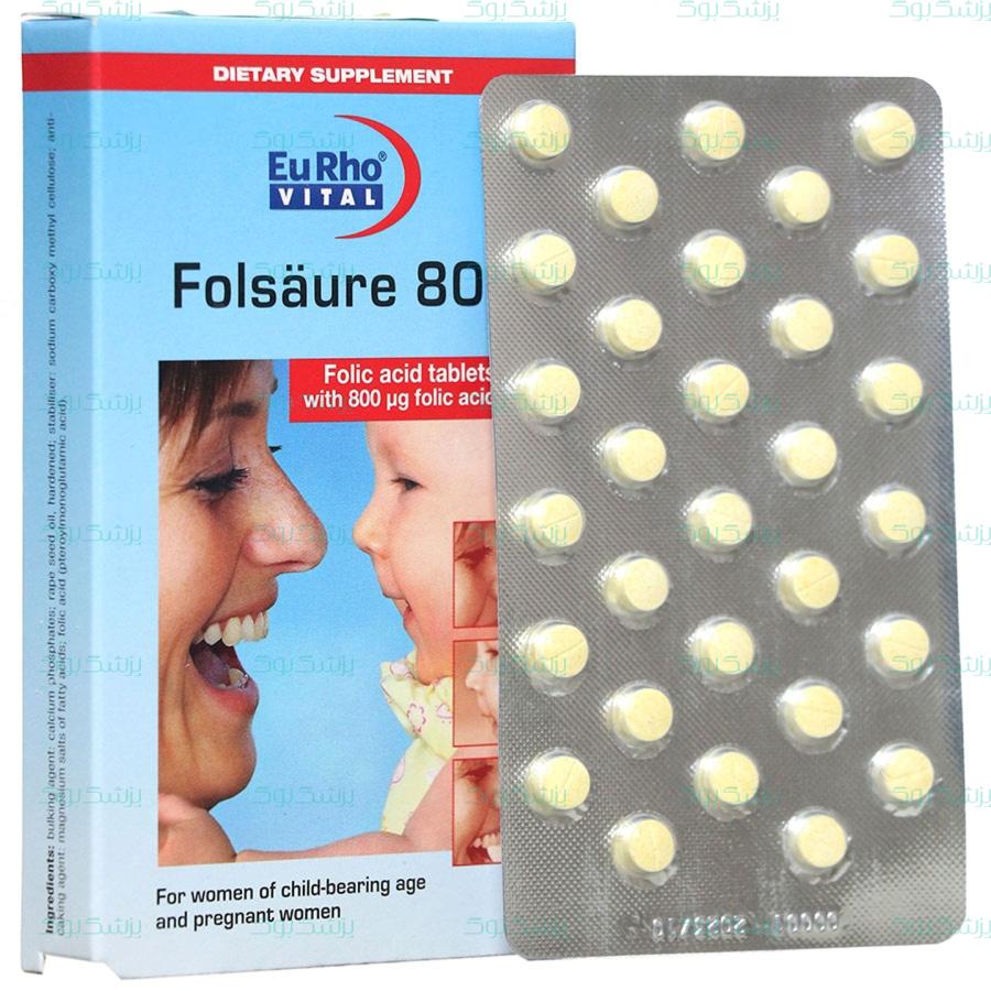 قرص فولیک اسید 800 میکرو گرم 60 عددی یوروویتال 60 عدد